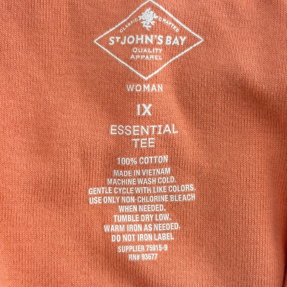 St Johns Bay Coral Orange Essential Tee Cotton Short Sleeve Plus 1X Casual - Picture 3 of 3